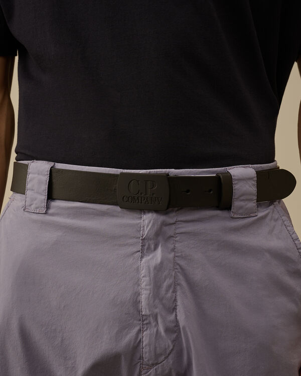 C.p. Company Leather Logo Belt BLACK