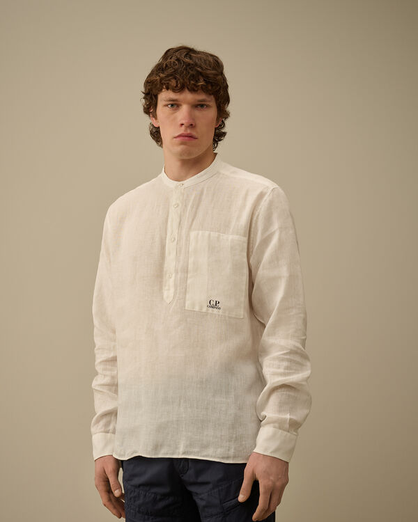 C.p. Company Linen Banded Collar Shirt GAUZE WHITE