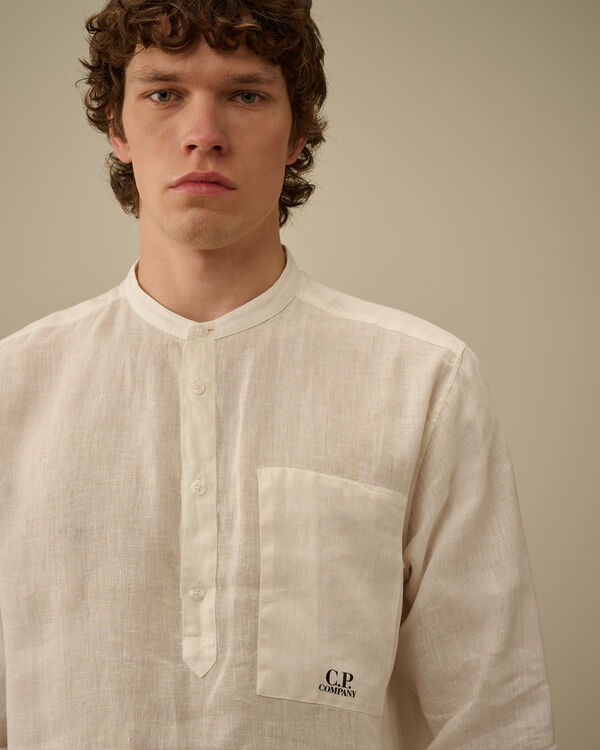 C.p. Company Linen Banded Collar Shirt GAUZE WHITE