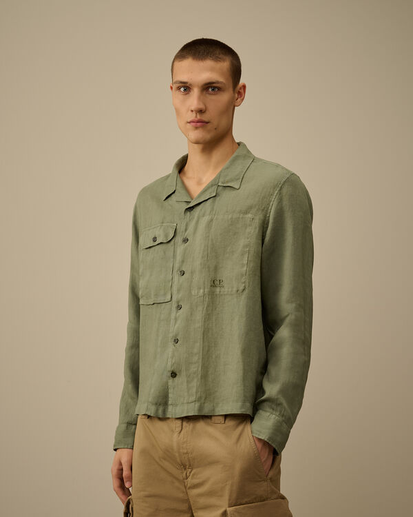 C.p. Company Linen Overshirt THYME - GREEN