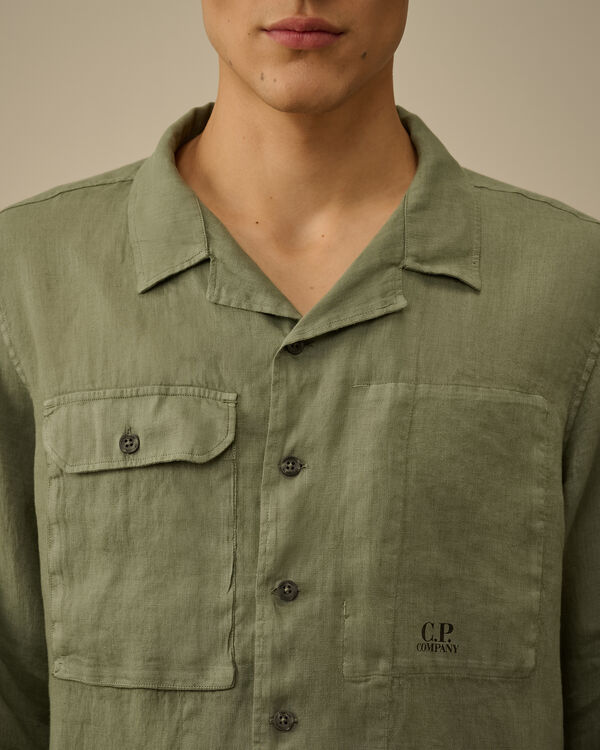 C.p. Company Linen Overshirt THYME - GREEN
