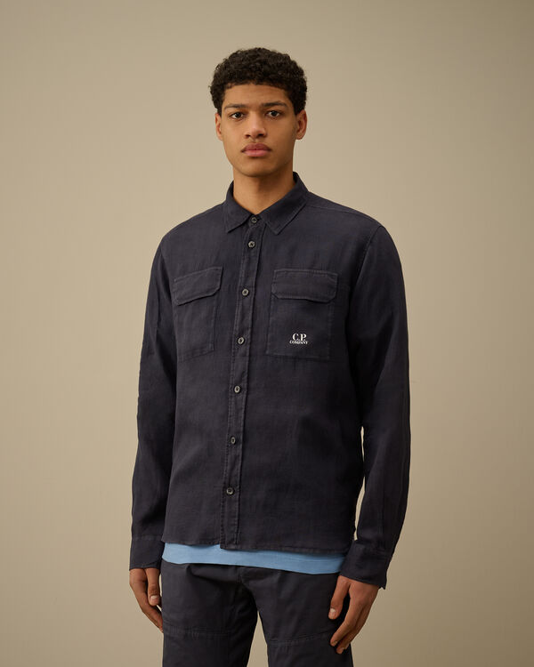 C.p. Company Linen Shirt TOTAL ECLIPSE - BLUE