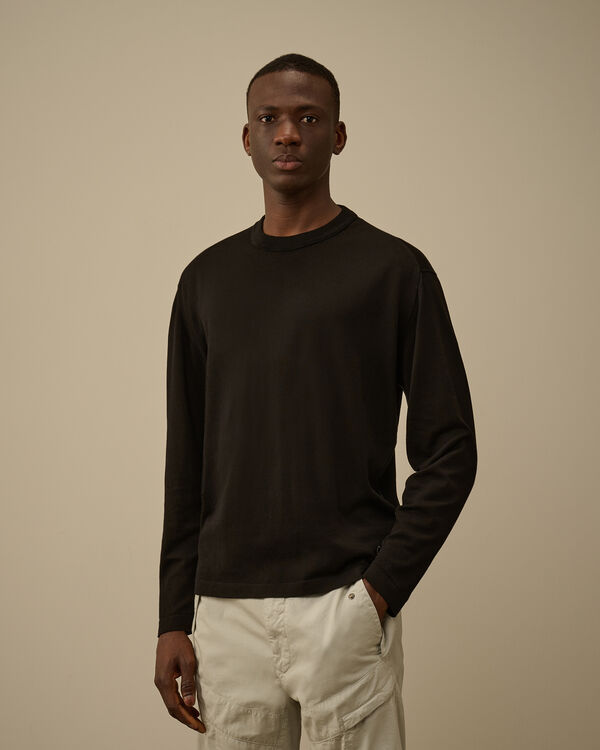 C.p. Company Lisle Thread Crewneck Logo Knit BLACK