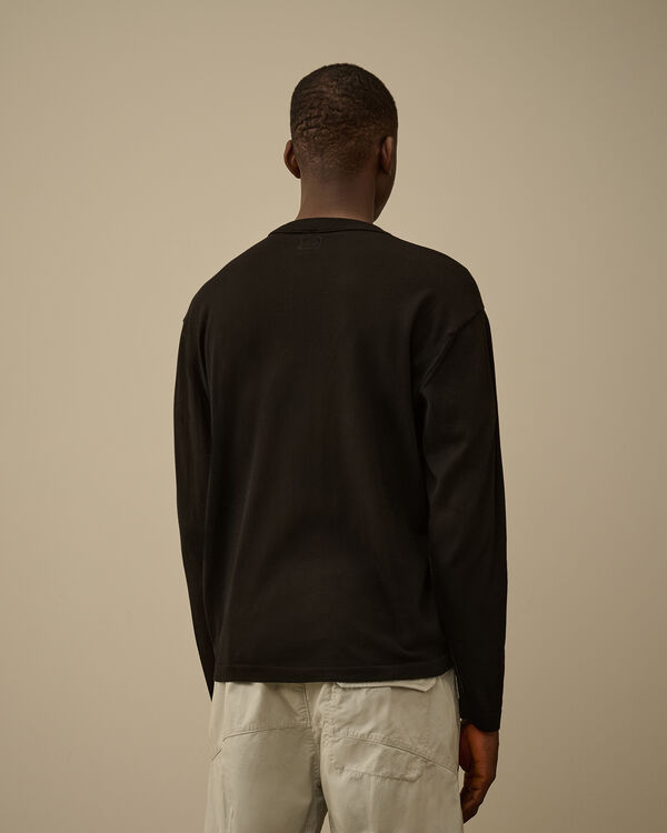C.p. Company Lisle Thread Crewneck Logo Knit BLACK