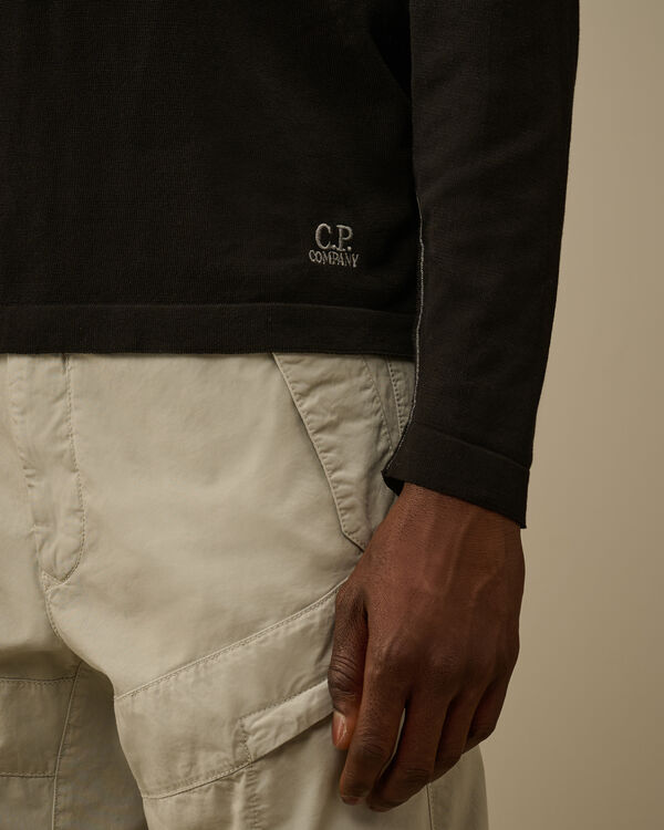 C.p. Company Lisle Thread Crewneck Logo Knit BLACK