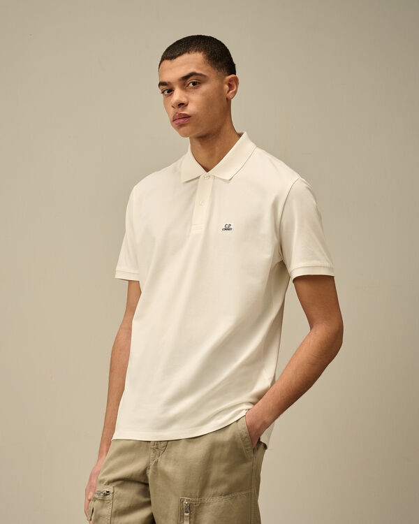 C.p. Company Stretch Piquet Logo Polo GAUZE WHITE