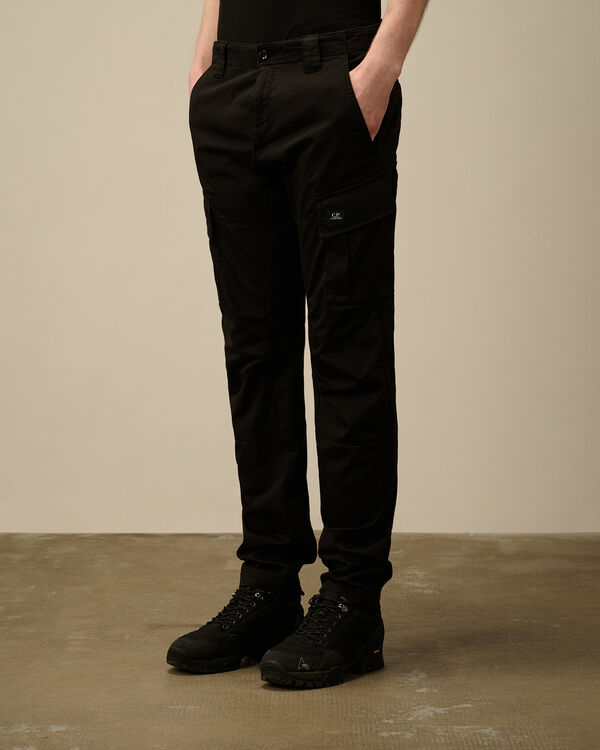 C.p. Company Stretch Sateen Cargo Logo Pants BLACK