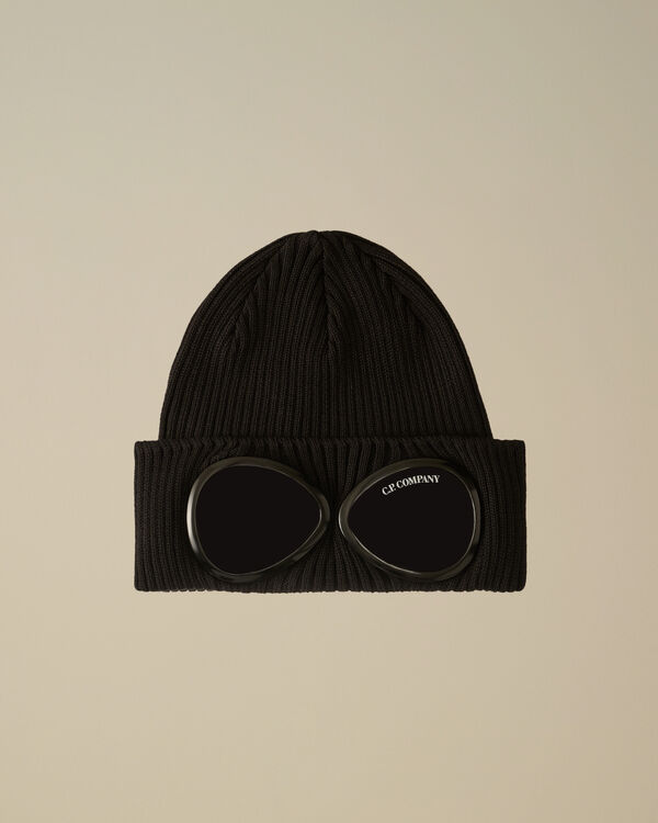 C.p. Company U16 Cotton Knitted Goggle Beanie BLACK