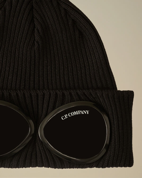 C.p. Company U16 Cotton Knitted Goggle Beanie BLACK