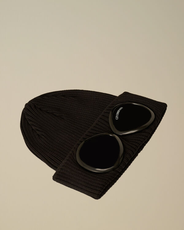 c.p. company U16 Cotton Knitted Goggle Beanie BLACK