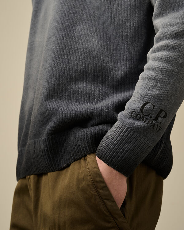 C.p. Company Chenille Cotton Crewneck Knit TOTAL ECLIPSE - BLUE