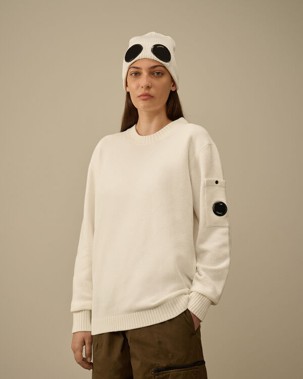 C.p. Company Chenille Cotton Lens Crewneck Knit GAUZE WHITE