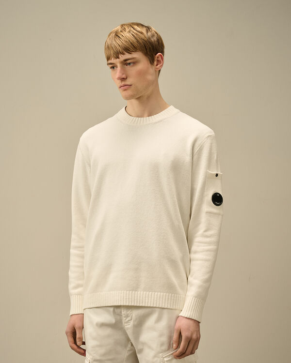 C.p. Company Chenille Cotton Lens Crewneck Knit GAUZE WHITE