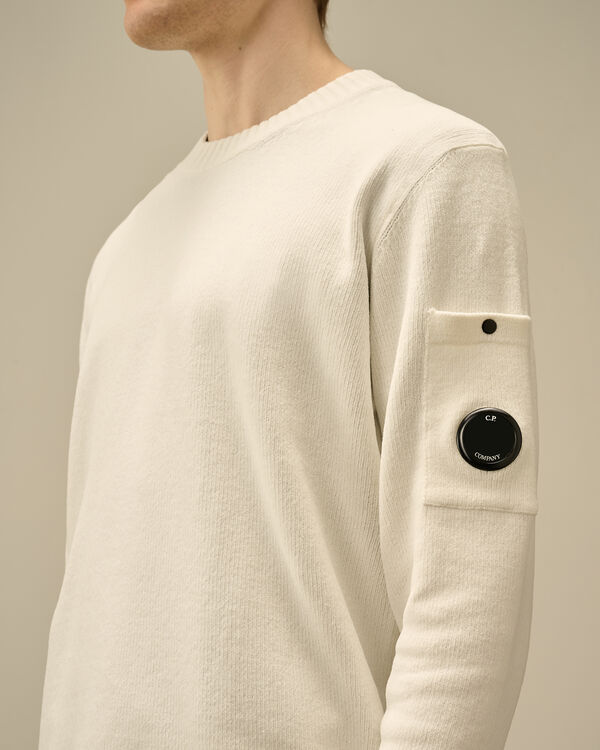 C.p. Company Chenille Cotton Lens Crewneck Knit GAUZE WHITE