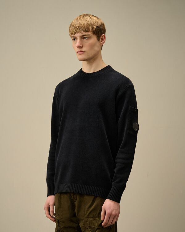 C.p. Company Chenille Cotton Lens Crewneck Knit TOTAL ECLIPSE - BLUE