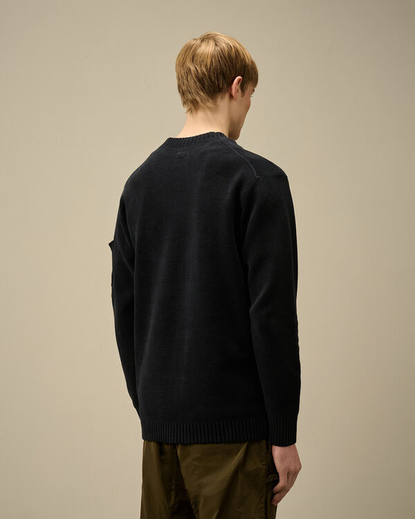 C.p. Company Chenille Cotton Lens Crewneck Knit TOTAL ECLIPSE - BLUE