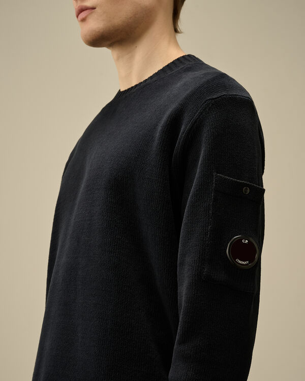 C.p. Company Chenille Cotton Lens Crewneck Knit TOTAL ECLIPSE - BLUE