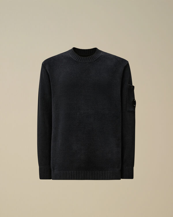 c.p. company Chenille Cotton Lens Crewneck Knit TOTAL ECLIPSE - BLUE