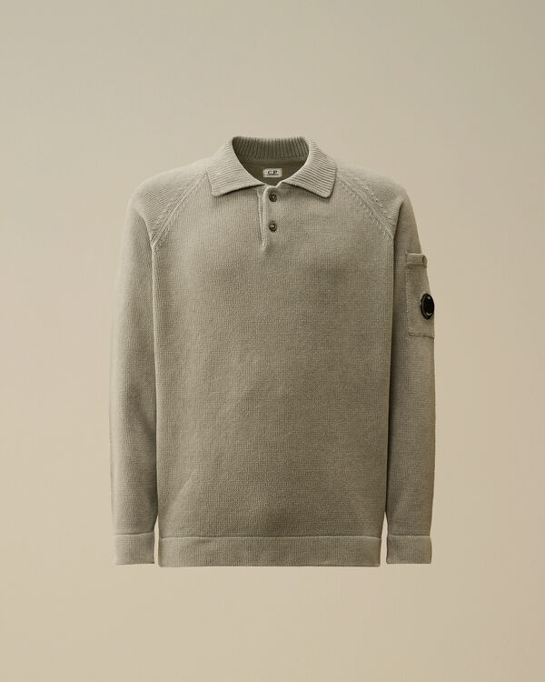 c.p. company Chenille Cotton Polo Knit SMOKED PEARL - GREY