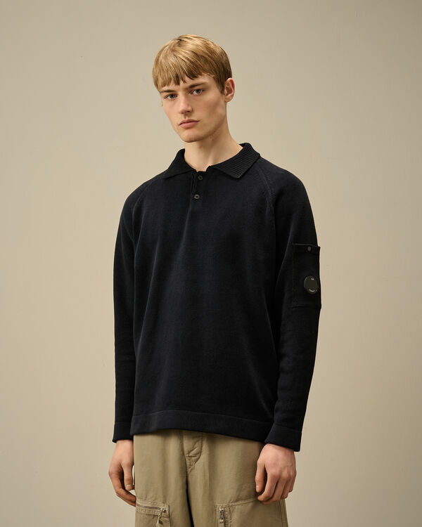 C.p. Company Chenille Cotton Polo Knit TOTAL ECLIPSE - BLUE