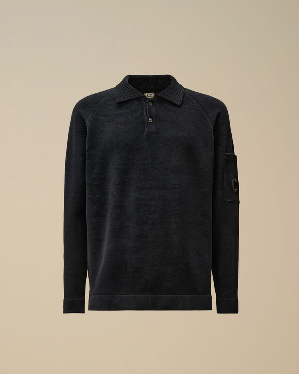c.p. company Chenille Cotton Polo Knit TOTAL ECLIPSE - BLUE