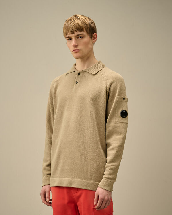 C.p. Company Chenille Cotton Polo Knit VINTAGE KHAKI - BEIGE