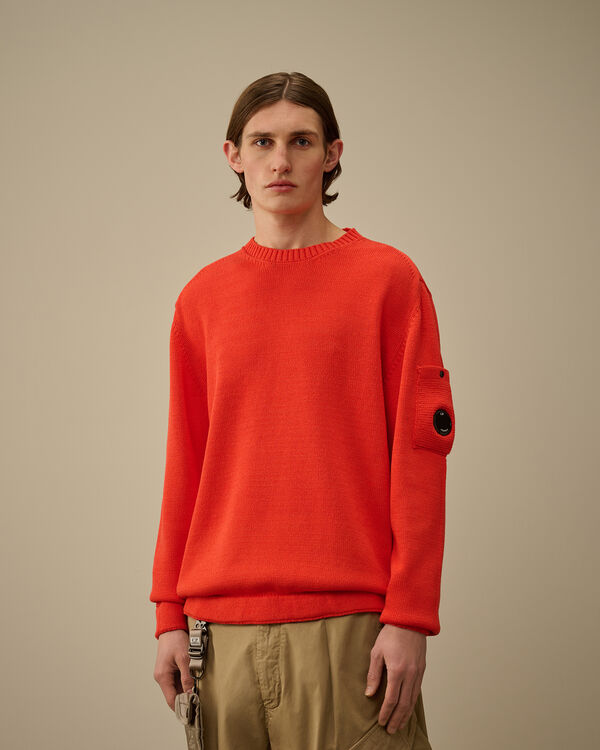 C.p. Company Compact Cotton Crewneck Lens Knit POINCIANA - ORANGE