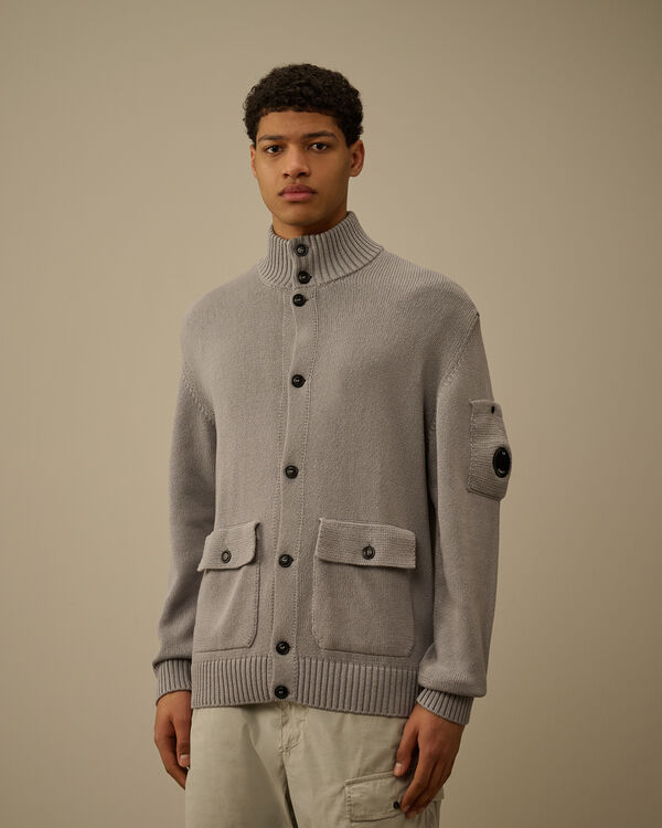 C.p. Company Compact Cotton Full Button Lens Knit DRIZZLE GREY