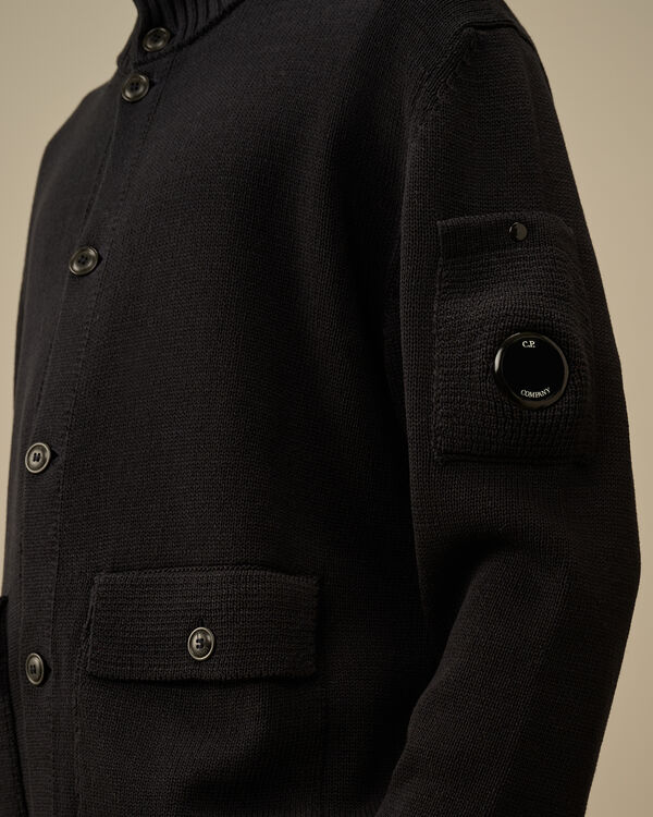 C.p. Company Compact Cotton Full Button Lens Knit TOTAL ECLIPSE - BLUE