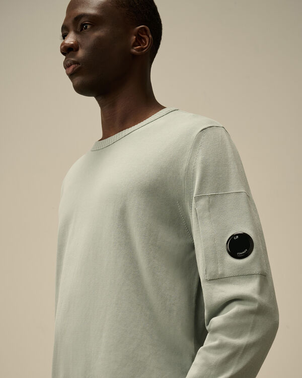 C.p. Company Cotton Crepe Crewneck Lens Knit BLUE FOX - GREY