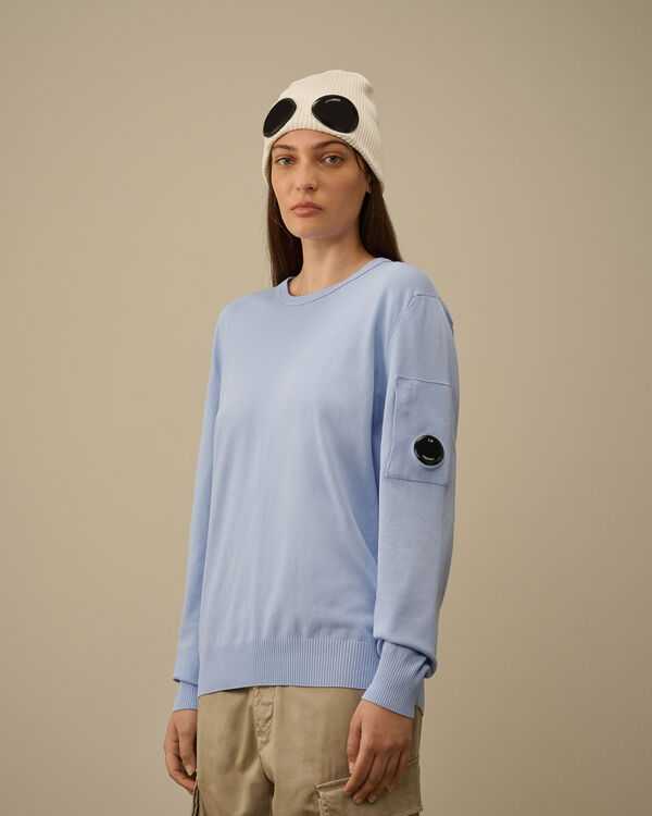 C.p. Company Cotton Crepe Crewneck Lens Knit CERULEAN - LIGHT-BLUE