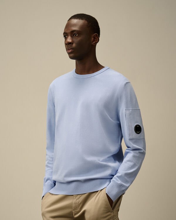C.p. Company Cotton Crepe Crewneck Lens Knit CERULEAN - LIGHT-BLUE