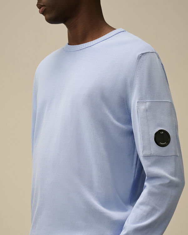 C.p. Company Cotton Crepe Crewneck Lens Knit CERULEAN - LIGHT-BLUE