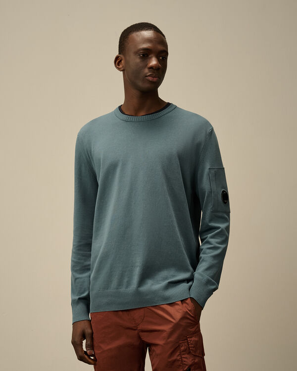 C.p. Company Cotton Crepe Crewneck Lens Knit STORMY WEATHER - BLUE