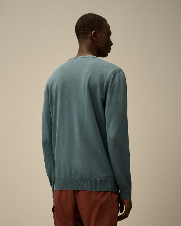 C.p. Company Cotton Crepe Crewneck Lens Knit STORMY WEATHER - BLUE