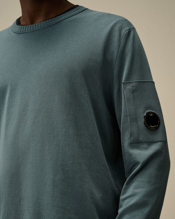 C.p. Company Cotton Crepe Crewneck Lens Knit STORMY WEATHER - BLUE