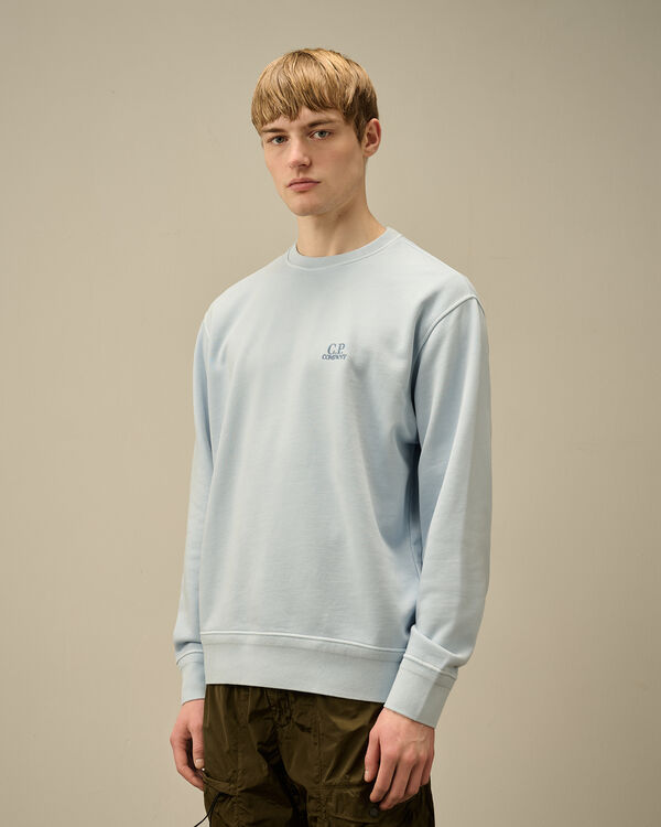 C.p. Company Cotton Diagonal Fleece Crewneck Logo Sweatshirt CERULEAN - LIGHT-BLUE