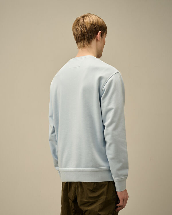 C.p. Company Cotton Diagonal Fleece Crewneck Logo Sweatshirt CERULEAN - LIGHT-BLUE