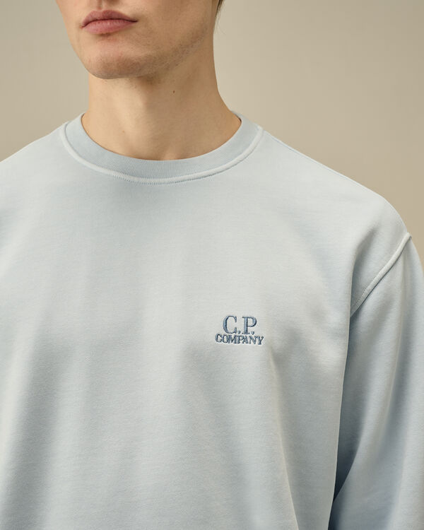 C.p. Company Cotton Diagonal Fleece Crewneck Logo Sweatshirt CERULEAN - LIGHT-BLUE
