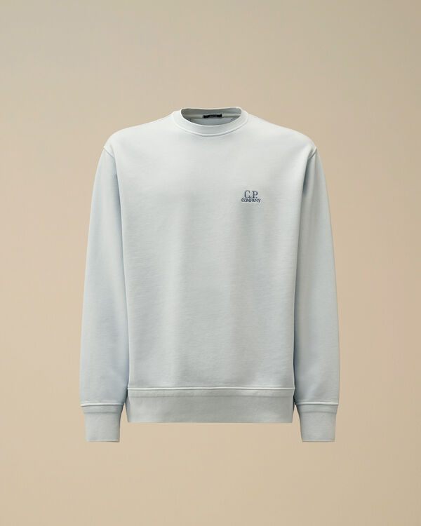 c.p. company Cotton Diagonal Fleece Crewneck Logo Sweatshirt CERULEAN - LIGHT-BLUE