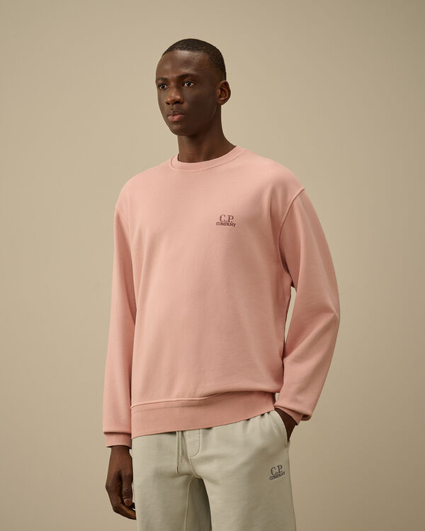 C.p. Company Cotton Diagonal Fleece Crewneck Logo Sweatshirt MISTY ROSE - PINK