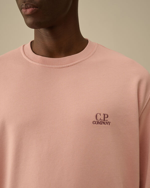 C.p. Company Cotton Diagonal Fleece Crewneck Logo Sweatshirt MISTY ROSE - PINK
