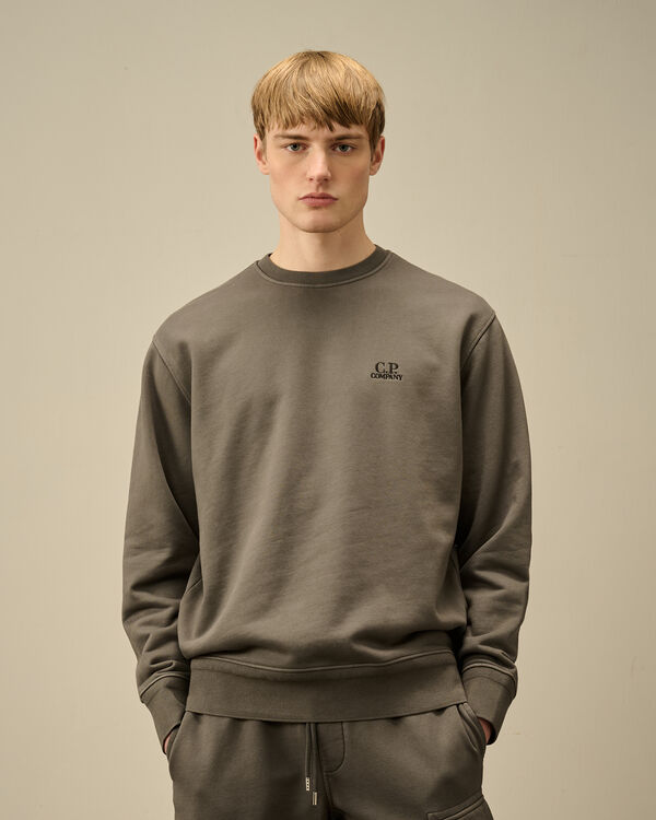 C.p. Company Cotton Diagonal Fleece Crewneck Logo Sweatshirt SMOKED PEARL - GREY