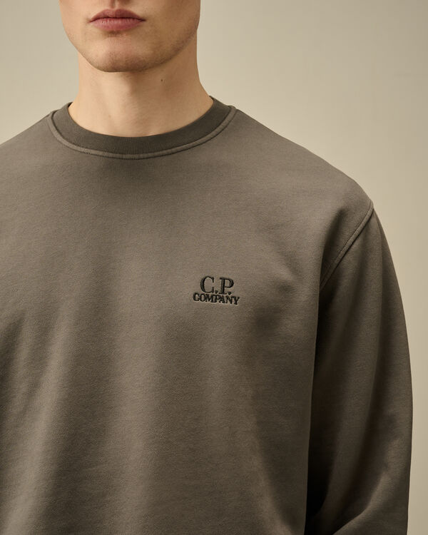 C.p. Company Cotton Diagonal Fleece Crewneck Logo Sweatshirt SMOKED PEARL - GREY