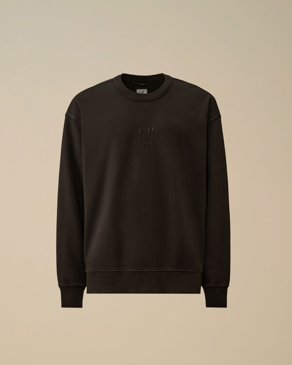 c.p. company Cotton Diagonal Fleece Crewneck Sweatshirt BLACK c.p. company Cotton Diagonal Fleece Crewneck Sweatshirt BLACK