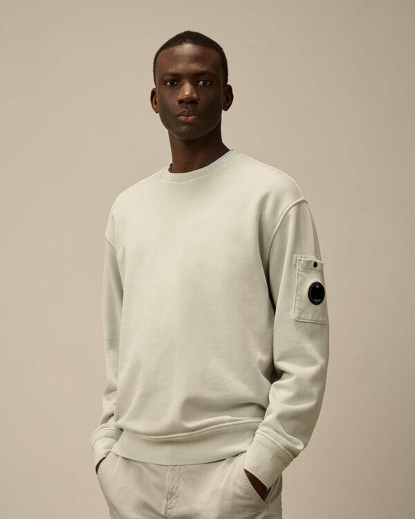 C.p. Company Cotton Diagonal Fleece Crewneck Sweatshirt BLUE FOX - GREY