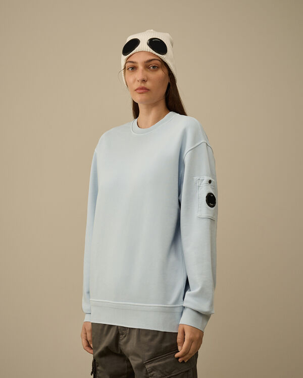 C.p. Company Cotton Diagonal Fleece Crewneck Sweatshirt CERULEAN - LIGHT-BLUE