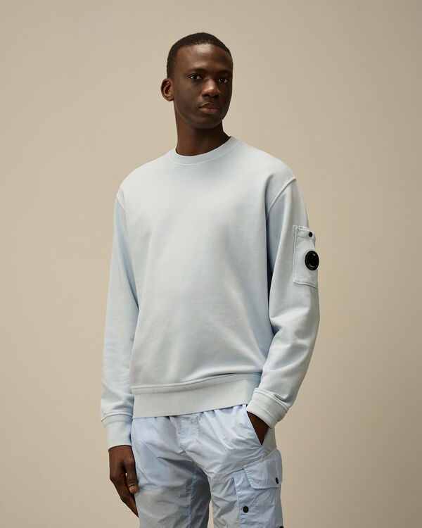 C.p. Company Cotton Diagonal Fleece Crewneck Sweatshirt CERULEAN - LIGHT-BLUE
