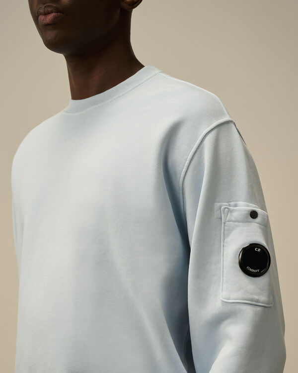 C.p. Company Cotton Diagonal Fleece Crewneck Sweatshirt CERULEAN - LIGHT-BLUE