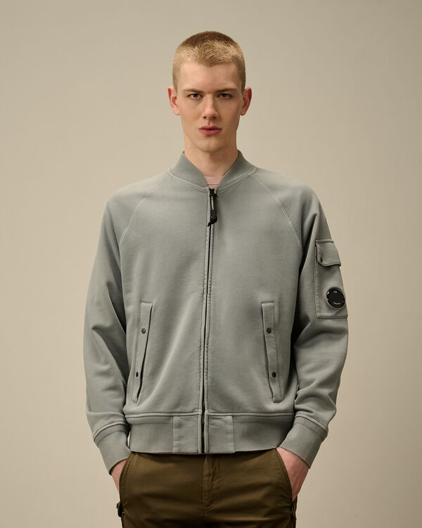 C.p. Company Cotton Diagonal Fleece Full Zip Sweatshirt STORMY WEATHER - BLUE